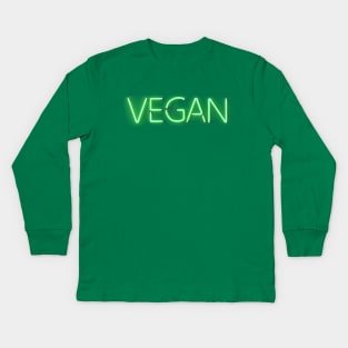 VEGAN in glowing green plant based Neon sign Kids Long Sleeve T-Shirt